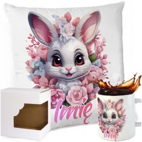    SET KISSENBECHER KANINCHEN HASEN BLUMEN GESCHENK FÜR EIN KIND NAME
