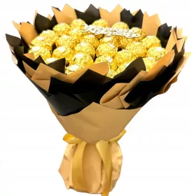    Süßer Blumenstrauß von Ferrero Rocher zum Geburtstag, Namenstag und jedem Anlass + Beschriftung