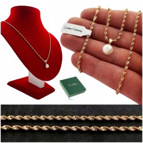    WUNDERSCHÖNE DAMEN-GOLDKETTE AUS CHIRURGENSTAHL + PERLENANHÄNGER 50CM