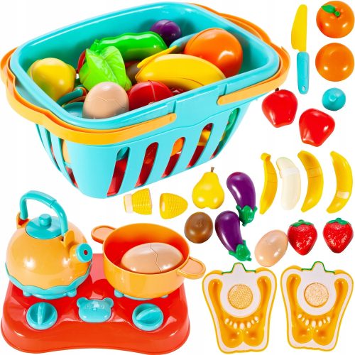  GEMÜSE FRÜCHTE ZUM SCHNEIDEN FÜR KINDER MIT KLETTKÜCHE EINKAUFSKORB