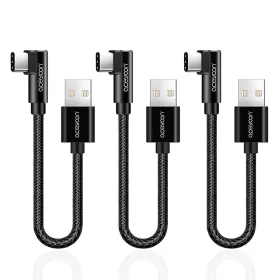    USB-C-Kabel kurz, 20 cm, 3 Stück, USB-C-Kabel, 90°-Winkel, Nylon, geflochten