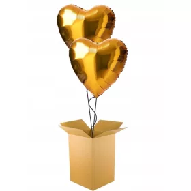  SET 2 X HELIUMBALLON GOLDENE HERZEN Geschenk in einer Box