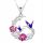  Halskette Kolibri Halbmond Vögel Bunte Blumen Rosa Blume SILBER 925