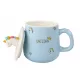  Einhorn-Tasse mit blauem Muster, Löffel und Teesieb