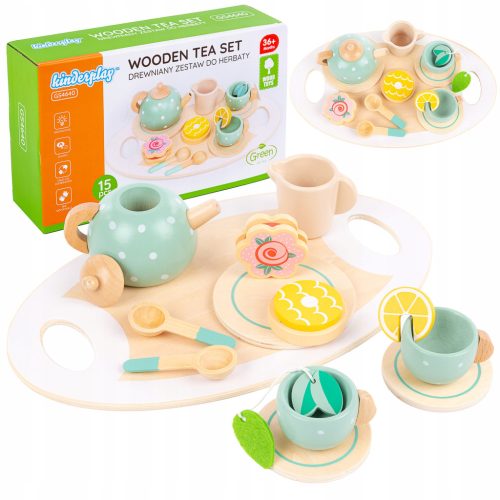  Teeservice aus Holz für Kinder, Kinderspielzubehör + Tablett