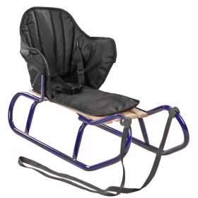    POLNISCHER SCHLITTEN MIT MARINEBLAUER RÜCKENLEHNE, SCHWARZE MATRATZE FÜR KINDER, STARK UND FEST