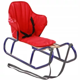    POLNISCHER SCHLITTEN, RÜCKENLEHNE MARINEBLAU, ROTE MATRATZE FÜR KINDER, STARK UND FEST