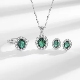    3-teiliges Damen-Accessoires-Set, S925-Silber, 5A-Zirkonia, grün