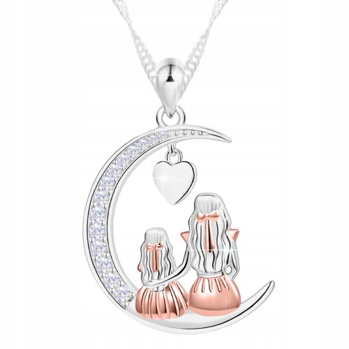  Mutter-Kind-Halskette Halbmond Mutter und Tochter mit kubischen Zirkonen SILBER 925