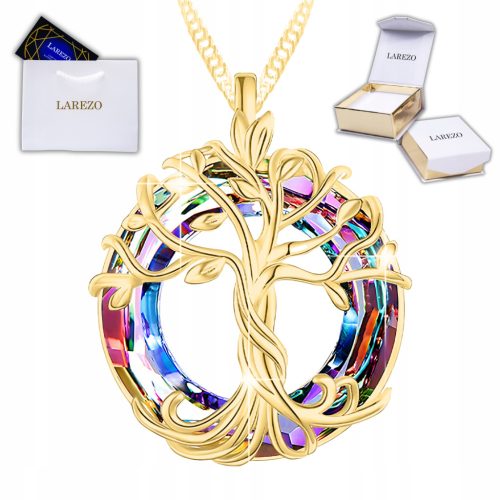  Goldkette Bunter Kristall SILBER 925 Lebensbaum VERGOLDET 585