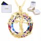  Goldkette Bunter Kristall SILBER 925 Lebensbaum VERGOLDET 585