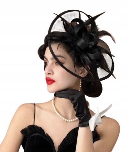  Wunderschöner Fascinator, Haube, Blumenstirnband, schwarzer Banketthutclip