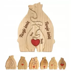   Holzfiguren von Teddybären, GRAVIERT, Puzzle, Familienmotiv, BEREIT FÜR EIN GESCHENK