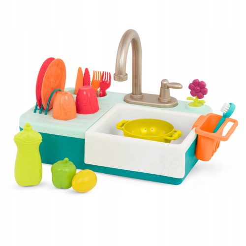  Waschbecken mit funktionierendem Wasserhahn und Zubehör B. Spielzeug