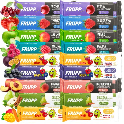 FRUPP Gemischte Fruchtriegel, Liofilisiert, Zuckerfrei, Glutenfrei, 18er Set
