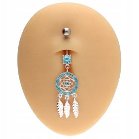    BAUCHOHRRING aus AG 925 SILBER mit blauem ZIRKONIA 1,6/10/5+13x36 mm