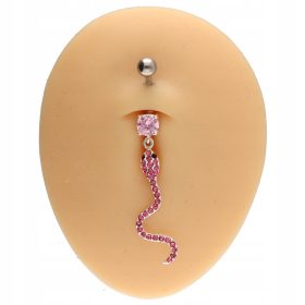    BAUCHOHRRING aus AG 925 SILBER mit rosa ZIRKONIA 1,6/10/5+6x38 mm