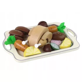  Tafelservice Holztablett Huhn Gemüse 15-teilig.