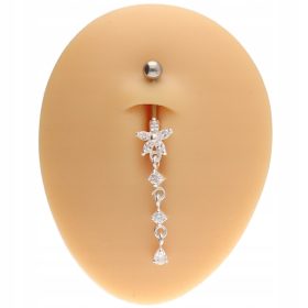    BAUCHOHRRING aus AG 925 SILBER mit weißem ZIRKONIA 1,6/10/5+10x36 mm