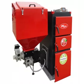    Woźny Junior Doppelfunktions-Stahlofen für Öko-Erbsenkohle, Pellets, 15 kW