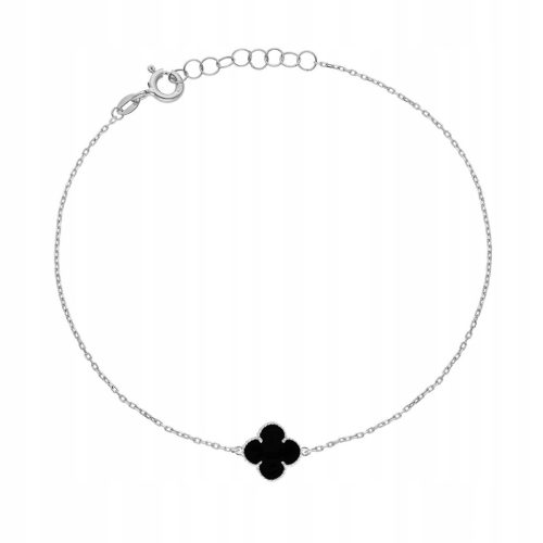  Silbernes Kleeblatt-Armband, schwarzer Onyx PR.925, 19 cm