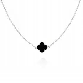    Halskette mit Kleeblatt aus Silber, schwarzer Onyx PR.925, 40 cm