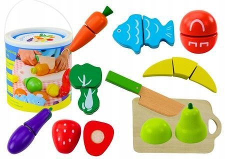  SET AUS GEMÜSE UND FRÜCHTEN ZUM SCHNEIDEN IN EINEM EIMER