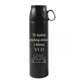    Edelstahl-Thermoskanne 500 ml mit Becher, schwarz, mit Gravur, Personalisierung