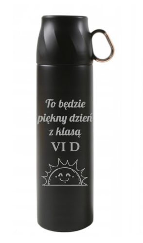  Edelstahl-Thermoskanne 500 ml mit Becher, schwarz, mit Gravur, Personalisierung