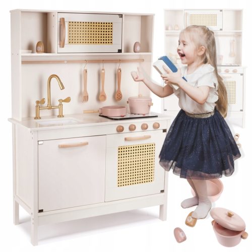  Kinderküche aus Holz XXL 100 cm BOHO Geschirr Zubehör Herde