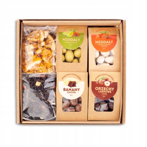  Set Mandeln in Schokolade, NÜSSE, BANANEN, Tee, Süßigkeiten, als Geschenk