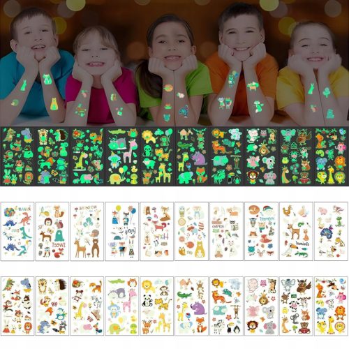  Im Dunkeln leuchtende Tattoos für Kinder, 20 Blatt, Tiere, Dinosaurier