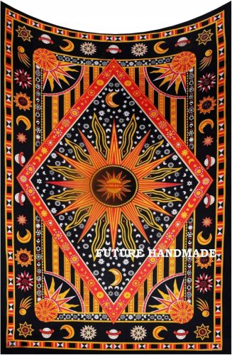  Hippie-Wandteppich, Sonne, Mond, Sterne, Dekoration, Mandala-Tagesdecke