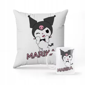    KISSEN + BECHER-SET, GESCHENK FÜR EIN KIND KUROMI HELLO KITTY + NAME #13