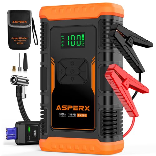  ASPERX Powerbank Startkompressor 150PSI 3000A LED 10L Benzin 8L
