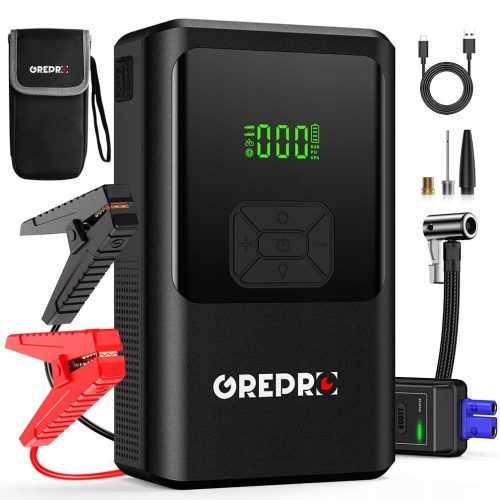  GREPRO Powerbank 5in1 mit Kompressor 3000A 150PSI LED 12V 10L Benzin 8L