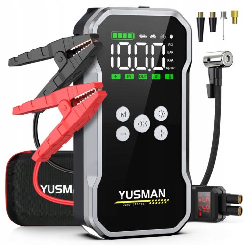  YUSMAN Start-Powerbank 4000 A, 12 V Kompressor, 150 PSI, 15800 mAh, LCD-LED