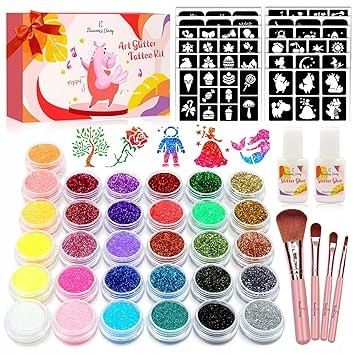  Glitzer-Tattoo-Set für Mädchen, 31 Farben, temporäres Tattoo