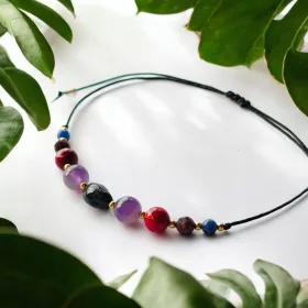    Armband mit Sternzeichen Skorpion, handgefertigt, Sodalith, Jaspis, Amethyst, Turmalin