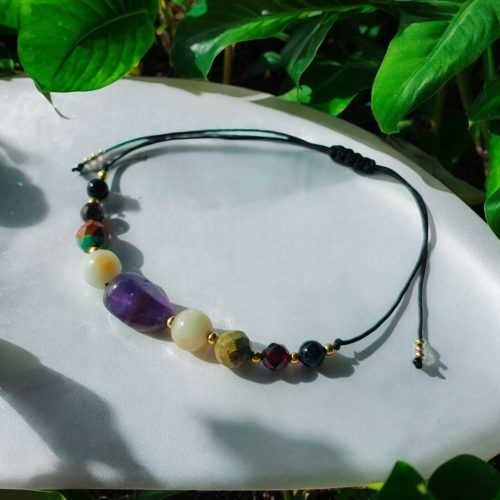  Armband mit Sternzeichen Wassermann, handgefertigt, Kairoer Nachtgranat, Türkis, Amazonit