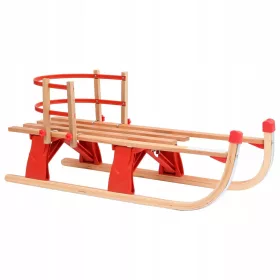    Klappbarer Holzschlitten mit Rückenlehne, Beige und Rot, 119x37x45 cm