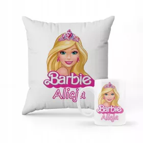    KISSEN + BECHER-SET, GESCHENK FÜR EIN BARBIE-BABY, BARBIE-PUPPE + NAME #2