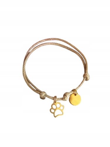  HUNDEPFOTEN-Armband mit Gravur MIT DEM NAMEN DER HUNDEPFOTE, GOLD, gravierte Schnur
