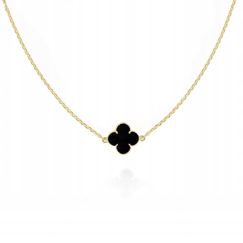  Goldhalskette, vergoldetes Kleeblatt-Halsband, schwarzer Onyx PR.925 40 cm