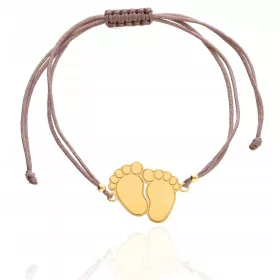    Schnurarmband mit Goldfüßen, KOSTENLOSE GRAVUR, 925 SILBER