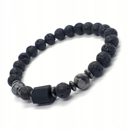 HERREN-ARMBAND Steine Turmalin Schnee Obsidian Vulkan Lava