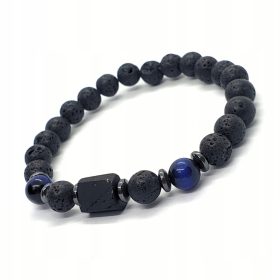  HERREN-ARMBAND Steine Turmalin Tigerauge Blaue Vulkanlava