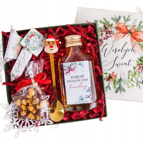  WEIHNACHTSGESCHENK GESCHENKKORB mit Sirup und Löffel in einer Schachtel