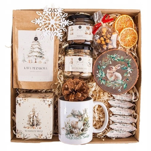  WEIHNACHTSGESCHENK-GESCHENKKORB mit Tasse, Kaffee und Süßigkeiten