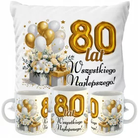    KISSEN + BECHER SET 80 JAHRE GEBURTSTAG GESCHENK FÜR DIE GEBURTSTAGSFEIER